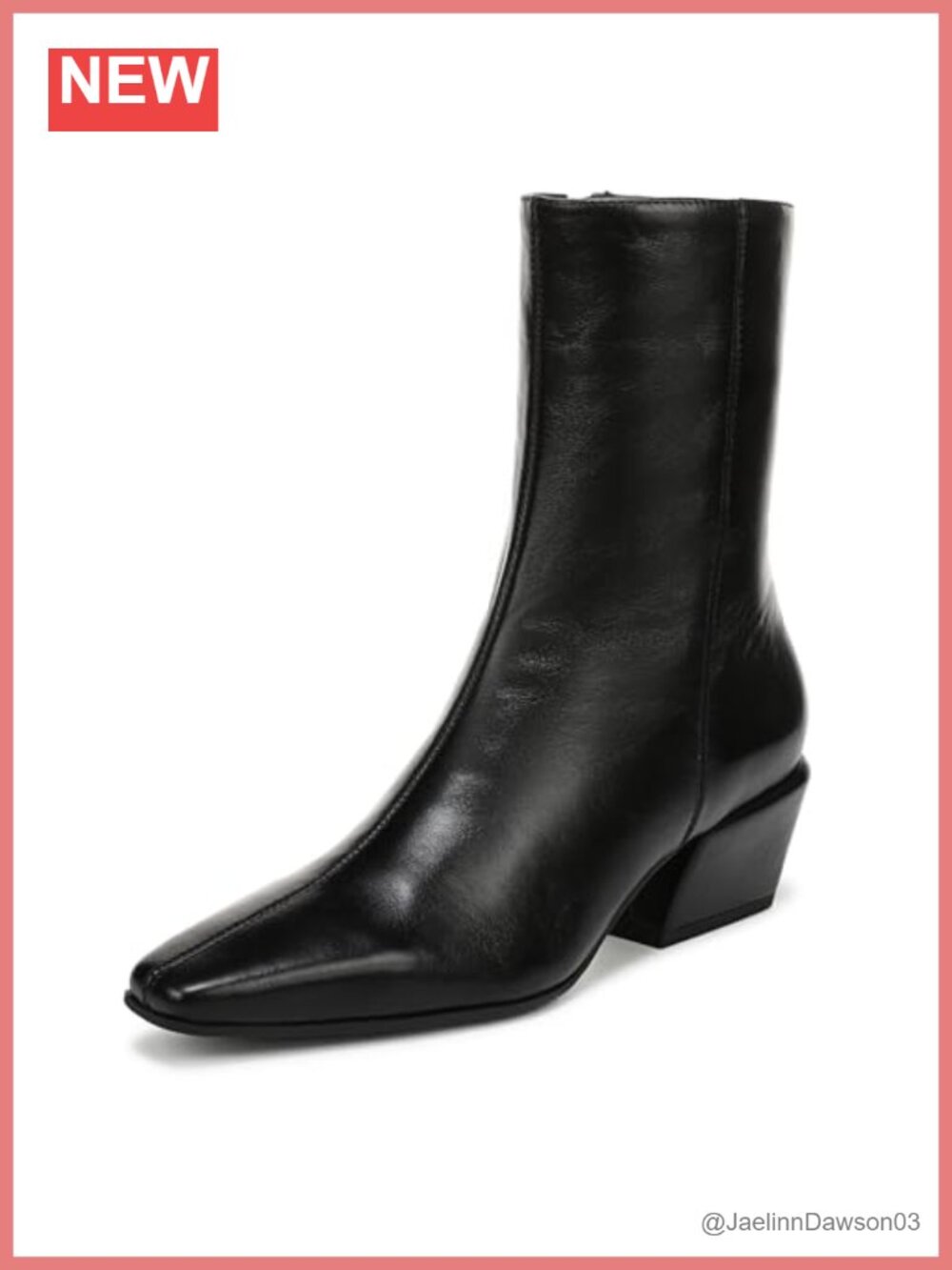 Leather Ankle Bootie with Architectural Block Heel & Zip Closure